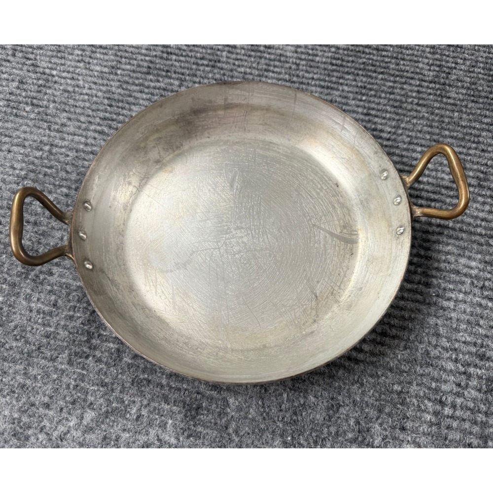 France Store Copper Gratin Pan Unisex 9in Brown Good Vintage Hammered Brass
